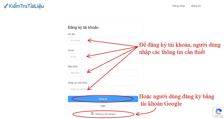 Người dùng điền đầy đủ thông tin để đăng ký tài khoản.