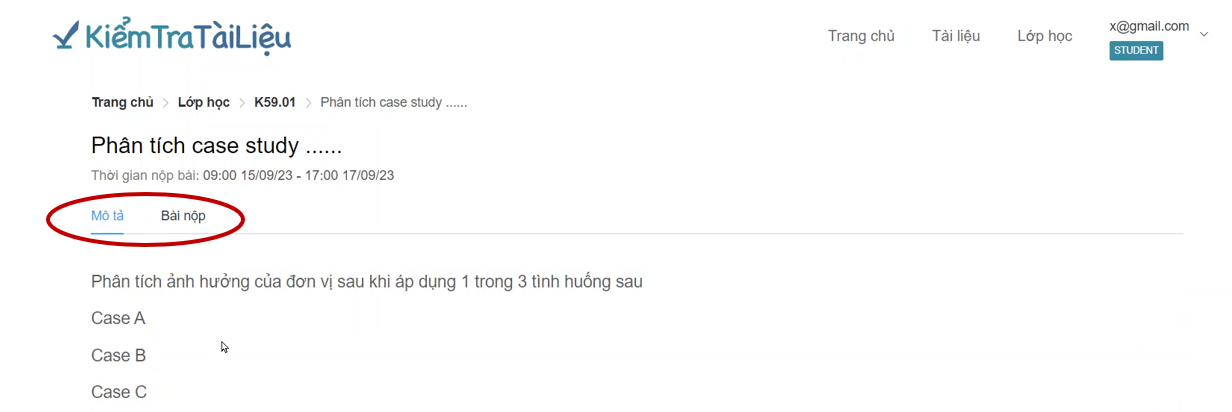 Học viên nộp bài tập