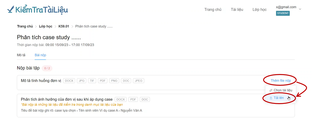 Học viên nộp bài tập