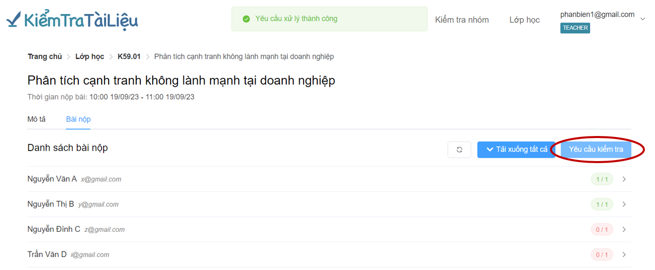 Nhận kết quả