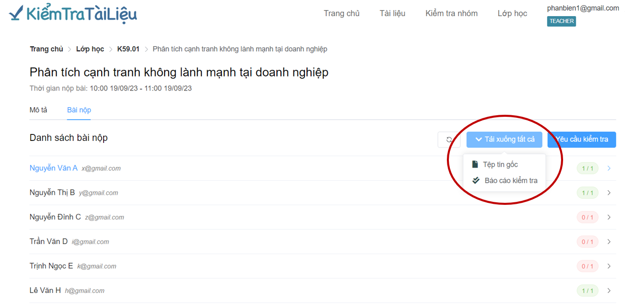 Nhận kết quả