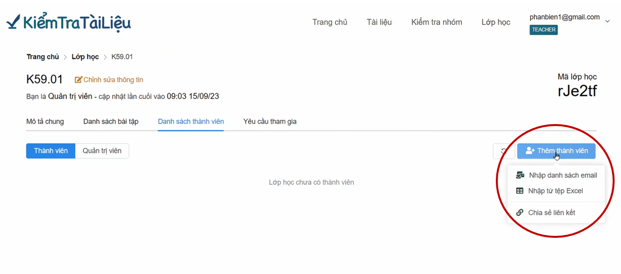 Tạo lớp học và thêm thành viên
