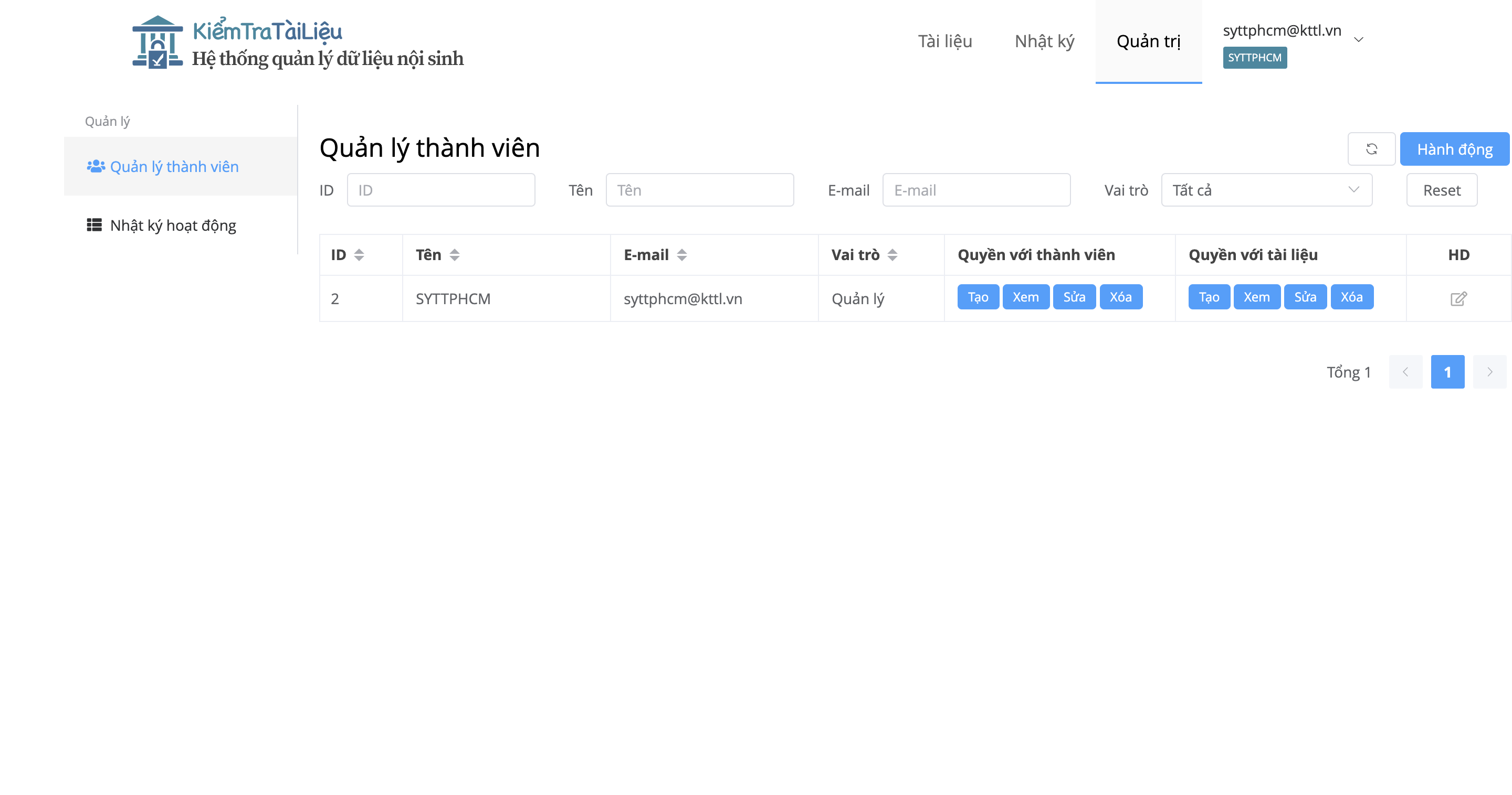 Quản lý tài khoản (cho người quản lý chính)