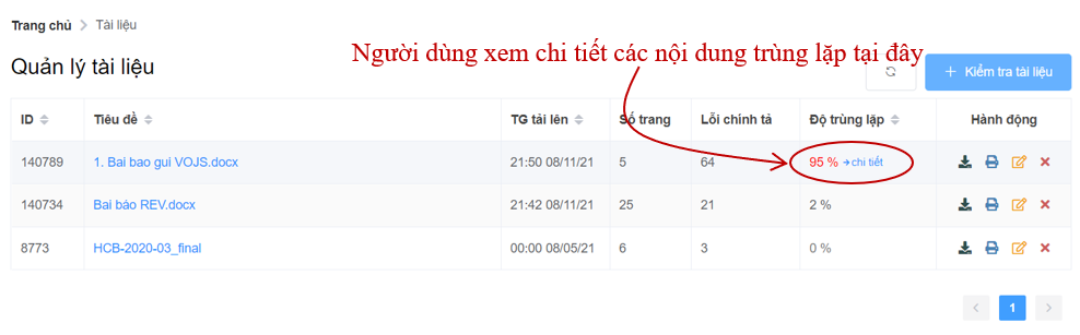 Xem kết quả kiểm tra trùng lặp