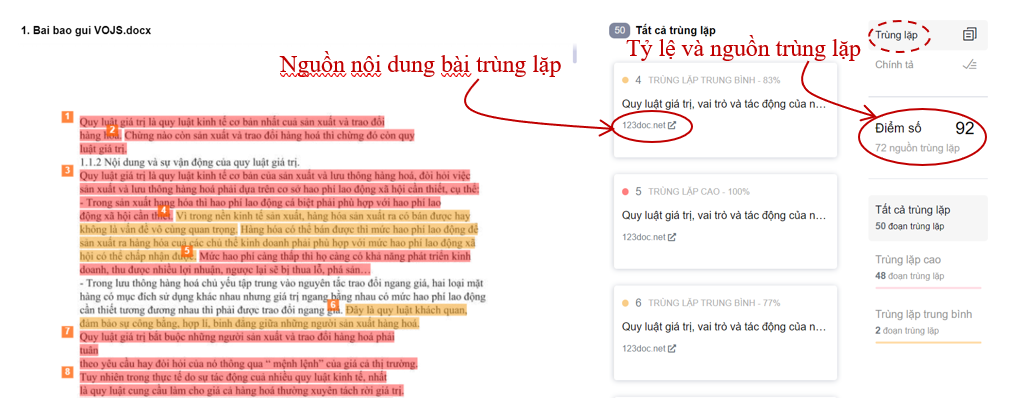 Xem kết quả kiểm tra trùng lặp