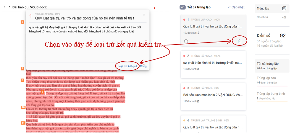 Xem kết quả kiểm tra trùng lặp