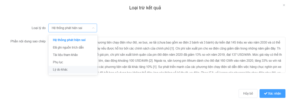Xem kết quả kiểm tra trùng lặp