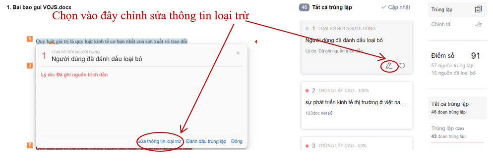 Xem kết quả kiểm tra trùng lặp