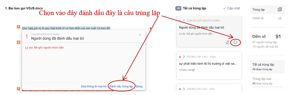Xem kết quả kiểm tra trùng lặp