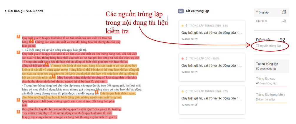 Xem kết quả kiểm tra trùng lặp
